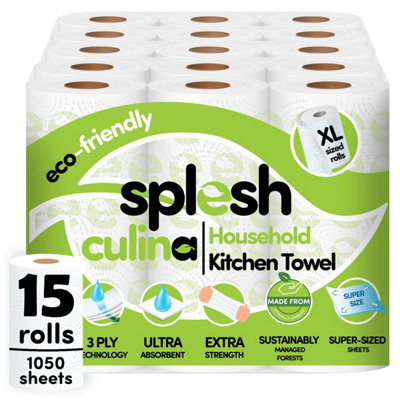 Splesh Culina Kitchen Towel 3 Ply Ultra Absorbent Household XL Roll, 15 Rolls