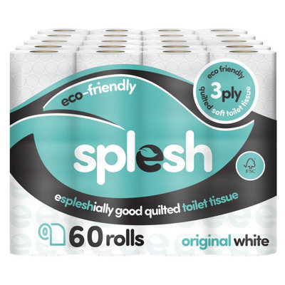 Splesh Toilet Roll, Soft & Quilted Eco-Friendly, White, 60 Rolls