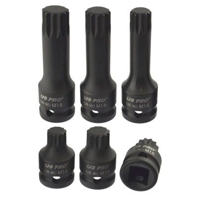 Spline Socket set Triple Square 1/2" Drive M14-M18 6pc Shallow and Deep AT829