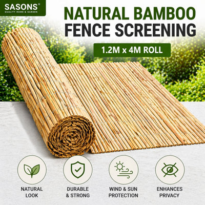 Split Bamboo Fence Screening Roll 1.2m x 4m, Natural Garden Privacy ...