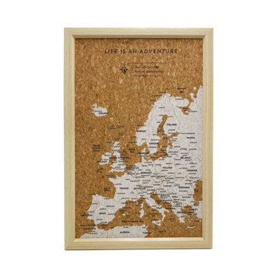 Splosh Travel Map Europe Inverted Pin Cork Board with 100 Pins 54 x 36.5cm