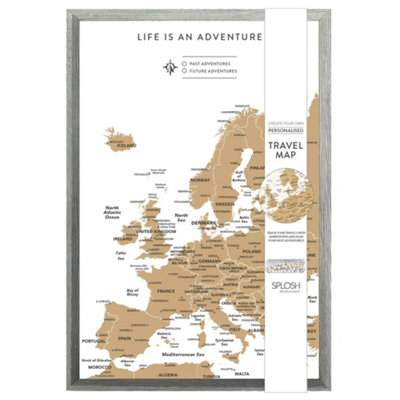 Splosh Travel Map Europe Pin Cork Board with 100 Pins 54 x 36.5cm