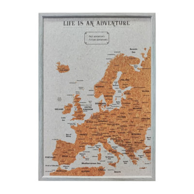 Splosh Travel Map Europe Pin Cork Board with 100 Pins Grey Wood Large 93.5 x 64.5cm