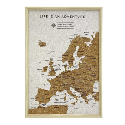 Splosh Travel Map Europe White cork and wood pin board, 45 x 30.5 x 2 ...