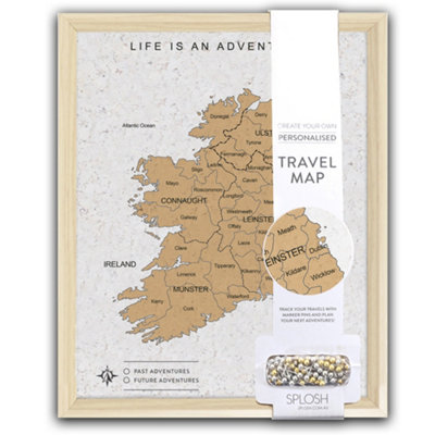 Splosh Travel Map Ireland Pin Cork Board with 100 Pins 54 x 36.5cm
