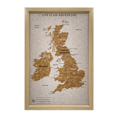 Splosh Travel Map UK & Ireland Pin Cork Board with 100 Pins 54 x 36.5cm