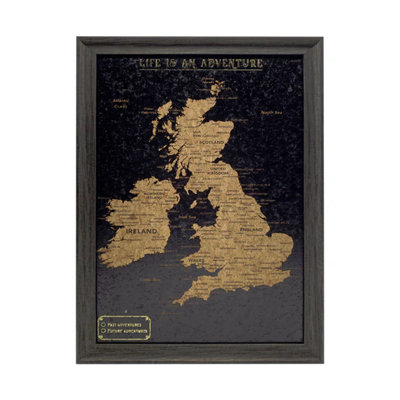Splosh Travel Map UK & Ireland Pin Cork Board with 100 Pins Black 54 x 36.5cm
