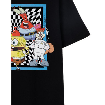 SpongeBob SquarePants Mens Black Checkerboard Group Short Sleeved T ...