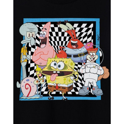SpongeBob SquarePants Mens Black Checkerboard Group Short Sleeved T ...