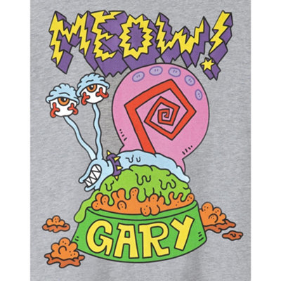 SpongeBob SquarePants Mens Grey Meow Gary Short Sleeved T-Shirt (Large)