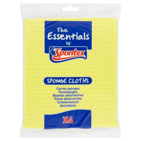 Spontex Essentials Sponge Cleaning Cloths (Pack of 4) Yellow (One Size)