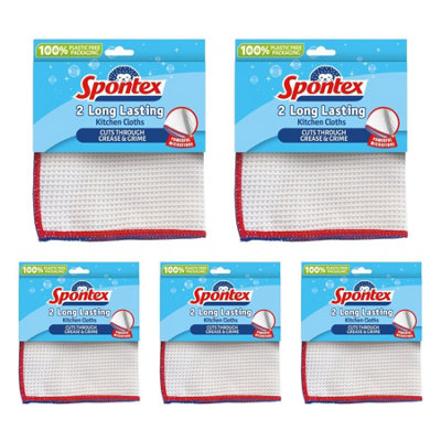 Spontex Long Lasting Kitchen Cloths - 5 Packs of 2 Cloths Each (Total of 10 Cloths) SC200179