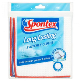 Spontex Long Lasting Kitchen Cloths (Pack of 2) White (One Size)