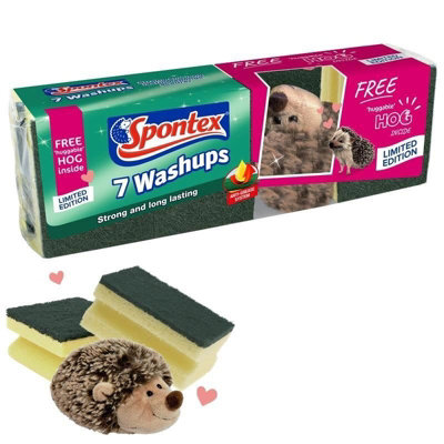 Spontex Washups 7-Pack x 6 + Hedgehog: 42 Sponges for the Ultimate Clean