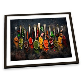 Spoons Spices Kitchen Modern FRAMED ART PRINT Picture Artwork Black Frame A3 (H)35cm x (W)47cm