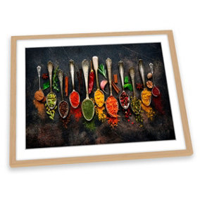 Spoons Spices Kitchen Modern FRAMED ART PRINT Picture Artwork Light Oak Frame A1 (H)64cm x (W)89cm