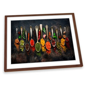 Spoons Spices Kitchen Modern FRAMED ART PRINT Picture Artwork Walnut Frame A1 (H)64cm x (W)89cm