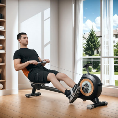 SPORTNOW 16-Level Magnetic Rowing Machine w/ LCD Monitor, Black