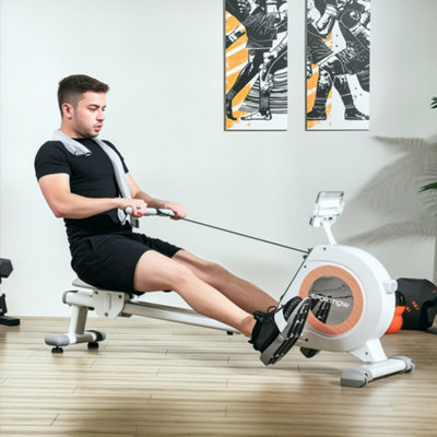 SPORTNOW 16-Level Magnetic Rowing Machine w/ LCD Monitor, White
