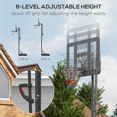 SPORTNOW 2.35-3.05M Basketball Hoop and Stand with 6-Level Height and Wheels
