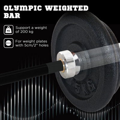 SPORTNOW 5cm Weight Lifting Bar, Barbell Bar with Spring Clips, 210cm, 19kg