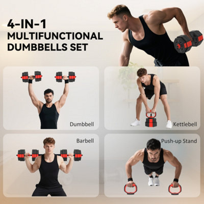 SPORTNOW 6-IN-1 ADJUSTABLE WEIGHT DUMBBELLS SET, 30KG FREE WEIGHTS SET, RED