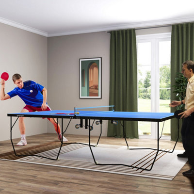 SPORTNOW 9FT Folding Table Tennis Table w/ 8 Wheels, for Indoors - Blue