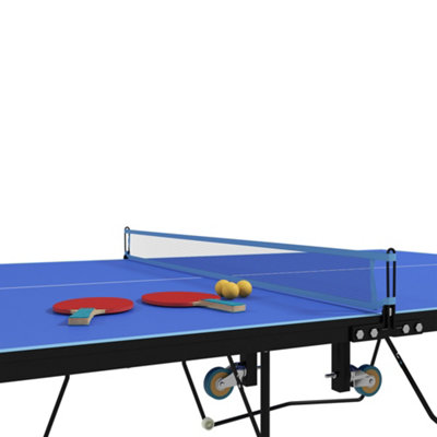 SPORTNOW 9FT Folding Table Tennis Table w/ 8 Wheels for Indoors, Blue