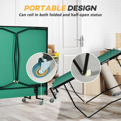 SPORTNOW 9FT Folding Table Tennis Table w/ 8 Wheels for Indoors, Green