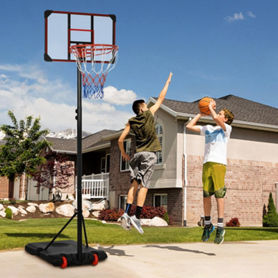 SPORTNOW Adjustable Basketball Hoop and Stand w/ Wheels, 1.8-2.1m, Red