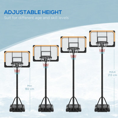 SPORTNOW Basketball Backboard Hoop Net Set System w/ Wheels, 182-213cm - Black