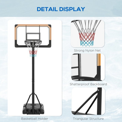 SPORTNOW Basketball Backboard Hoop Net Set System w/ Wheels, 182-213cm ...