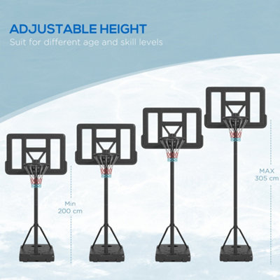 SPORTNOW Basketball Backboard Hoop Net Set w/ Wheels, 200-305cm - Black