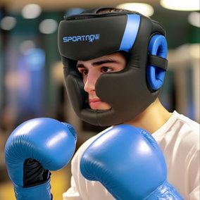 SPORTNOW Boxing Headguard w/ Adjustable Strap for Sparring Kickboxing, Blue