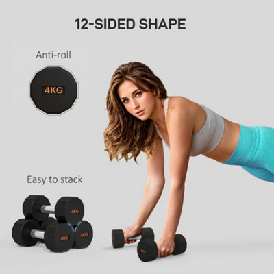 Haltères 12 Kg SPORTNOW - Paire 2x12 Kg, Caoutchouc, Prise Antidérapante