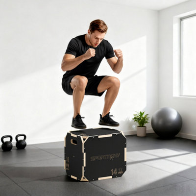 SPORTNOW Non-Slip Plyo Box, Corner-free Wooden Jump Box, 16.1 x14.2
