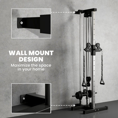 SPORTNOW Wall Mount Cable Station with 15 Positions Adjustable Dual Pulleys