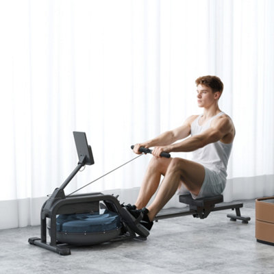 SPORTNOW Water Rowing Machine with Adjustable Resistance, Vertical Storage