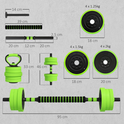 SPORTNOW Weight Dumbbells Set, Barbell, Kettlebell, Push Up Stand, 20kg