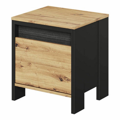 SPOT Bedside Table with Decorative LED Lighting  (W)450mm (H)510mm (D)380mm - Oak Artisan and Black Matt