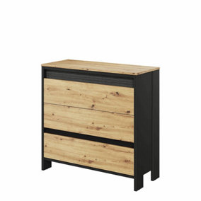 SPOT Chest of Drawers (H)890mm (W)920mm (D)380mm - Chic Bedroom Furniture in Black Matt and Oak Artisan