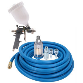 Spray Gun 1.5mm Nozzle + Accessory Kit inc 10m Air Hose Water Trap + Fittings