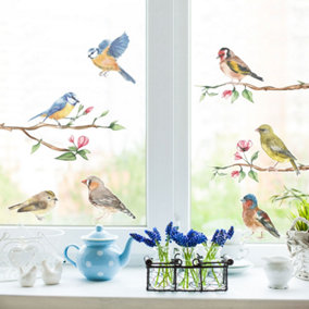 Spring Birds Window Sticker Pack Children's Bedroom Nursery Playroom Décor Self-Adhesive Reusable