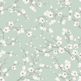 Spring Blossom Wallpaper In Sage Green