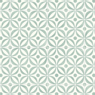 Spring Ceramic Tile Vinyl by Remland (Spring Green, 1m x 3m)