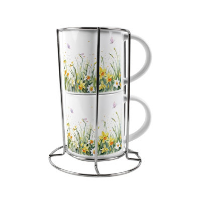 Spring Daffodils Stacking Mugs Set Gift - Yellow Floral Ceramic Cups ...