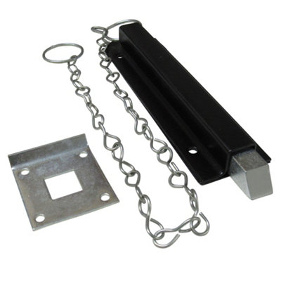 Spring Loaded Chain Bolt Latch (Pull Back Sprung Door Gate Catch Black)