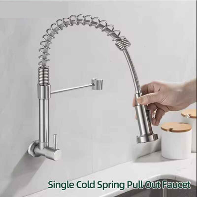 Spring pull out kitchen faucet, Stainless steel, wall mounted, single ...