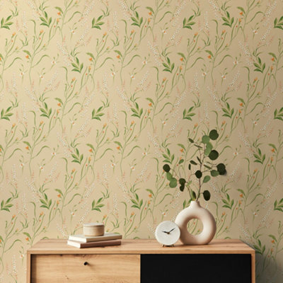 Springtime Meadow - Coral Blossom 10m Wallpaper