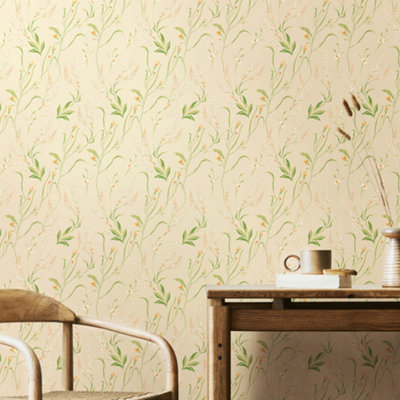 Springtime Meadow - Golden Straw 10m Wallpaper